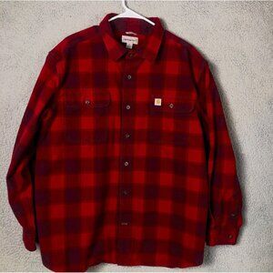 CARHARTT Heavy Lumberjack Red Plaid Flannel Work Shirt Mens XL Original Fit